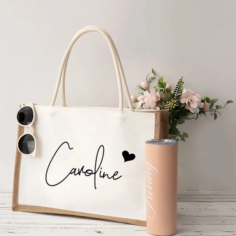 Custom Beach Burlap Tote Bags Personalized Girls Trip Gifts Canvas Jute Tote Shopper Bags