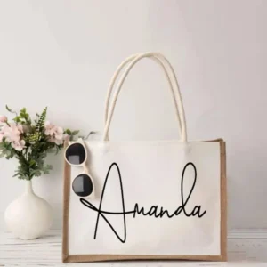 Alternative view of Custom Beach Burlap Tote Bags Personalized Girls Trip Gifts Canvas Jute Tote Shopper Bags