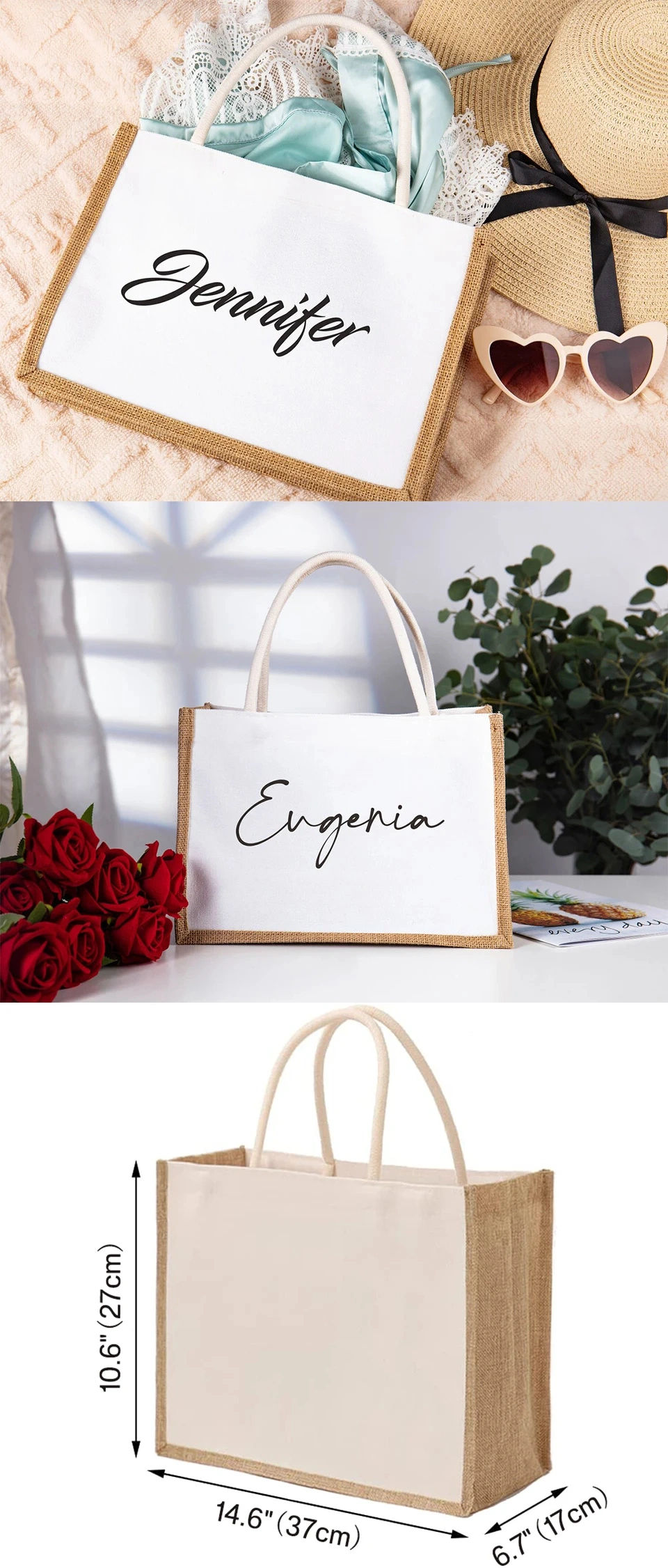 Custom Beach Burlap Tote Bags Personalized Girls Trip Gifts Canvas Jute Tote Shopper Bags