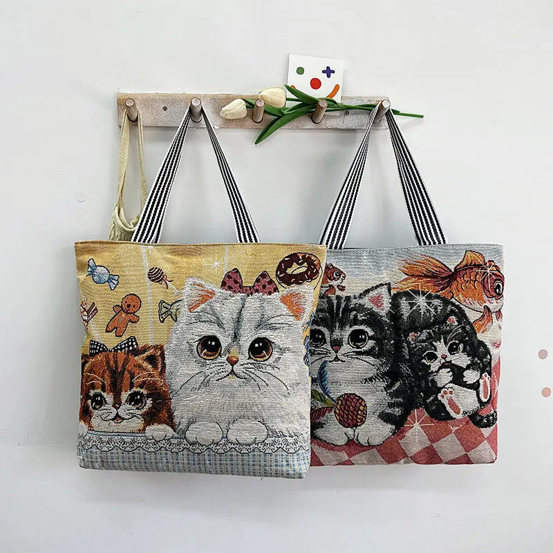 Custom Canvas Tote Bag Cartoon Cute Shoulder Bag Multifunctional Handbags Canvas Shopping Bags