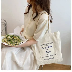 Alternative view of Custom Casual Reusable Canvas Shoulder Bag Cotton Tote Shopping Beach Bag