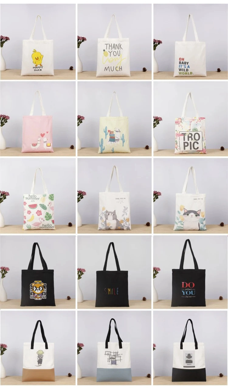 Custom Casual Reusable Canvas Shoulder Bag Cotton Tote Shopping Beach Bag