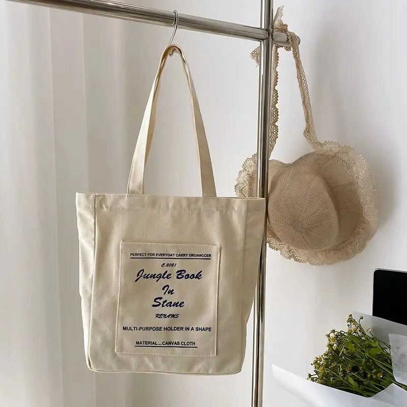 Custom Casual Reusable Canvas Shoulder Bag Cotton Tote Shopping Beach Bag