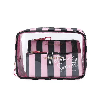 Custom Clear Makeup Organizer Bags Zipper Travelbags Transparent PVC Cosmetic Bag 3 Sets