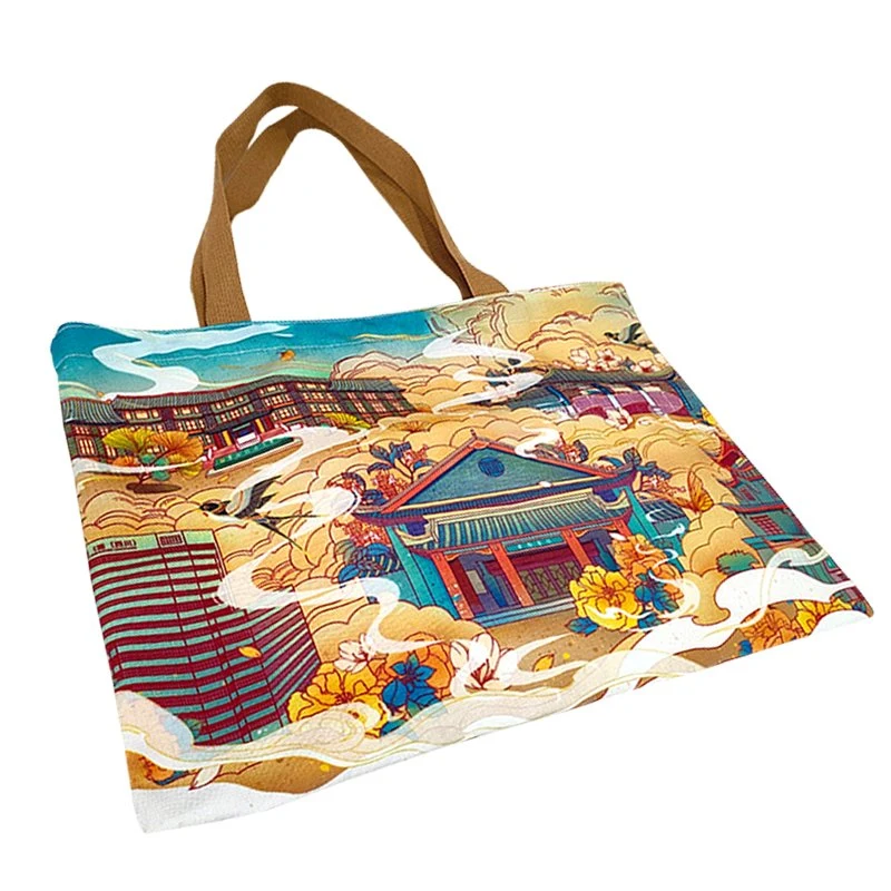 Custom Colorful Print Logo Shoulder Shopping Recycled Cotton Canvas Tote Bag - Image 3