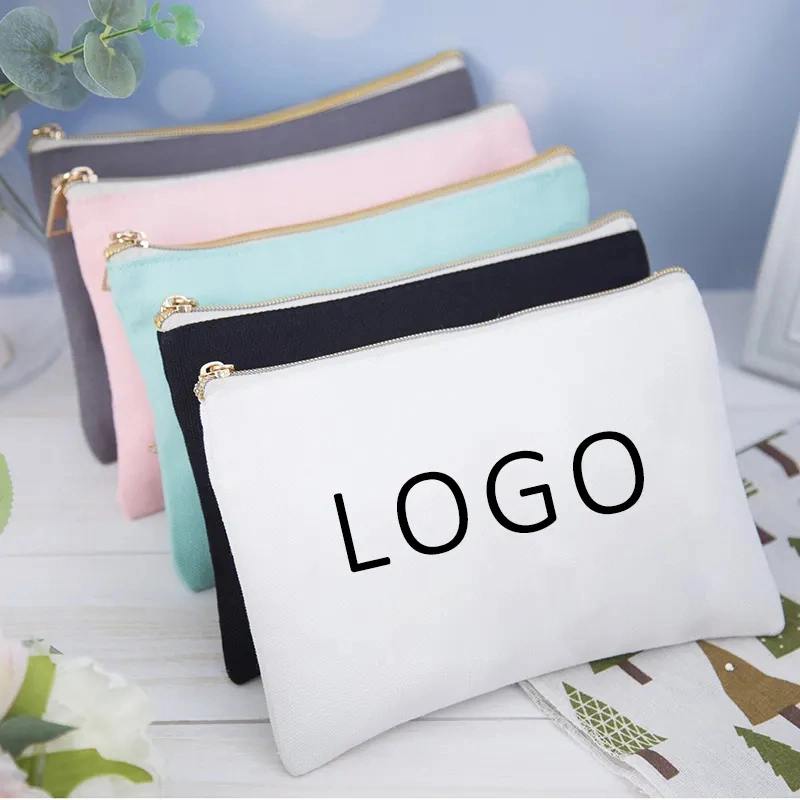 Custom Cotton Blank Zipper Pouch Make up Bags Plain Cotton Canvas Makeup Cosmetic Bag with Logo