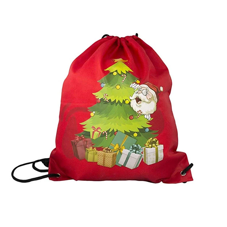 Custom Durable Polyester Drawstring Backpack Christmas Drawstring Gifts Bag for Santa Sack
