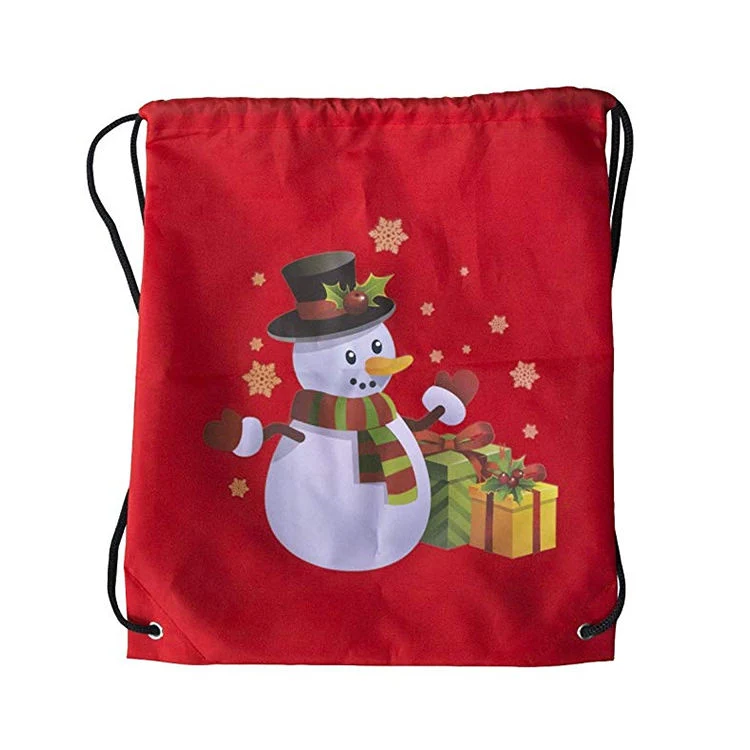 Custom Durable Polyester Drawstring Backpack Christmas Drawstring Gifts Bag for Santa Sack