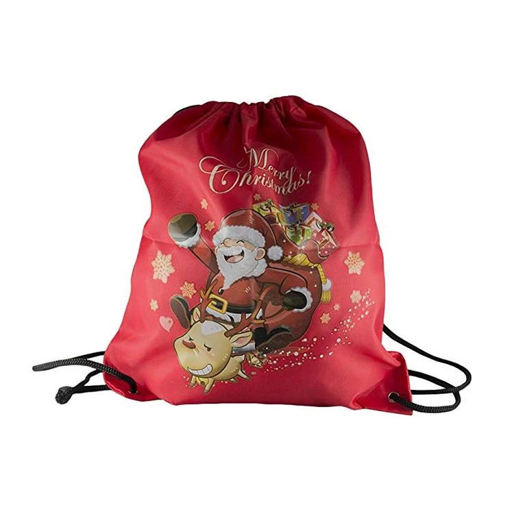 Custom Durable Polyester Drawstring Backpack Christmas Drawstring Gifts Bag for Santa Sack