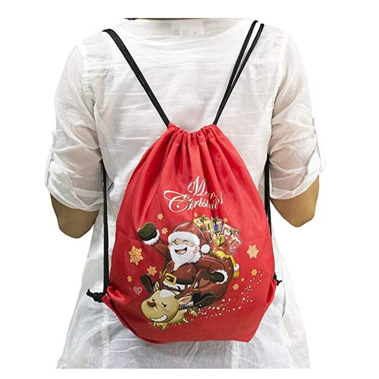 Custom Durable Polyester Drawstring Backpack Christmas Drawstring Gifts Bag for Santa Sack