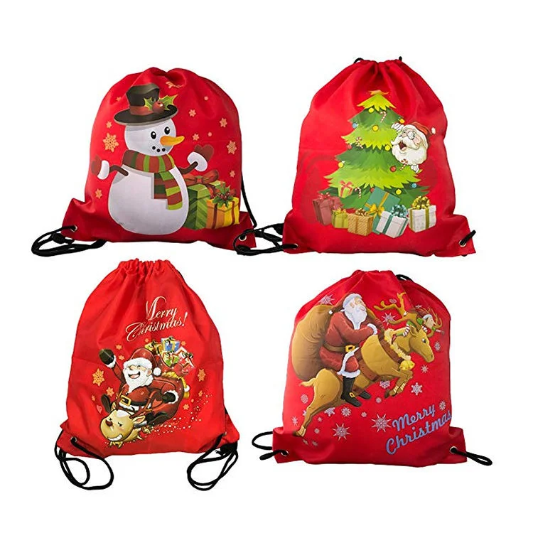 Custom Durable Polyester Drawstring Backpack Christmas Drawstring Gifts Bag for Santa Sack