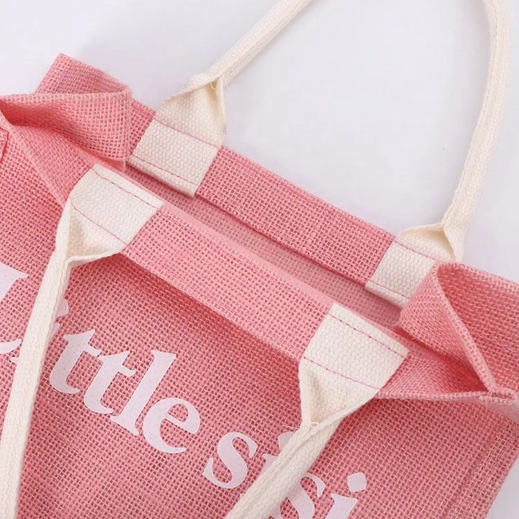 Custom Eco Recycling Printing Foldable Luxury Boutique Pink Jute Carry Bags Shopping Bag - Image 3