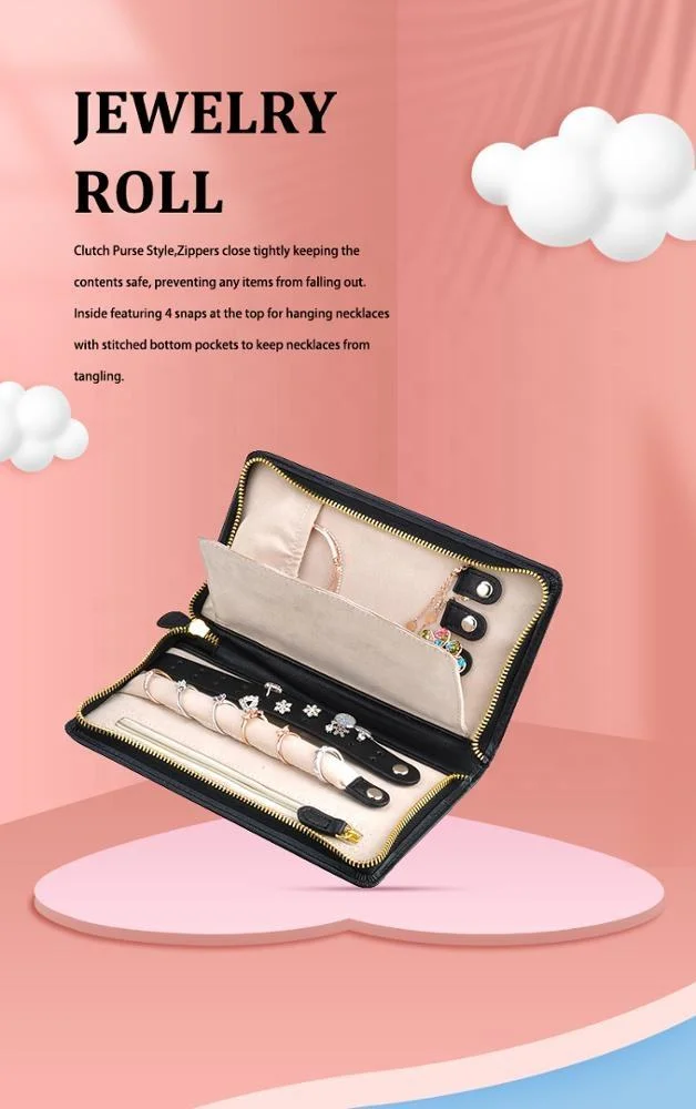 Custom High Quality Lipstick Necklace Jewellery Roll Bag Travel Leather Jewelry Pouch