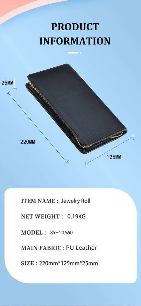 Custom High Quality Lipstick Necklace Jewellery Roll Bag Travel Leather Jewelry Pouch