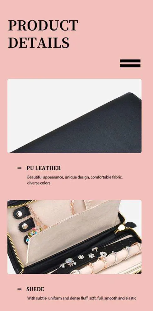 Custom High Quality Lipstick Necklace Jewellery Roll Bag Travel Leather Jewelry Pouch