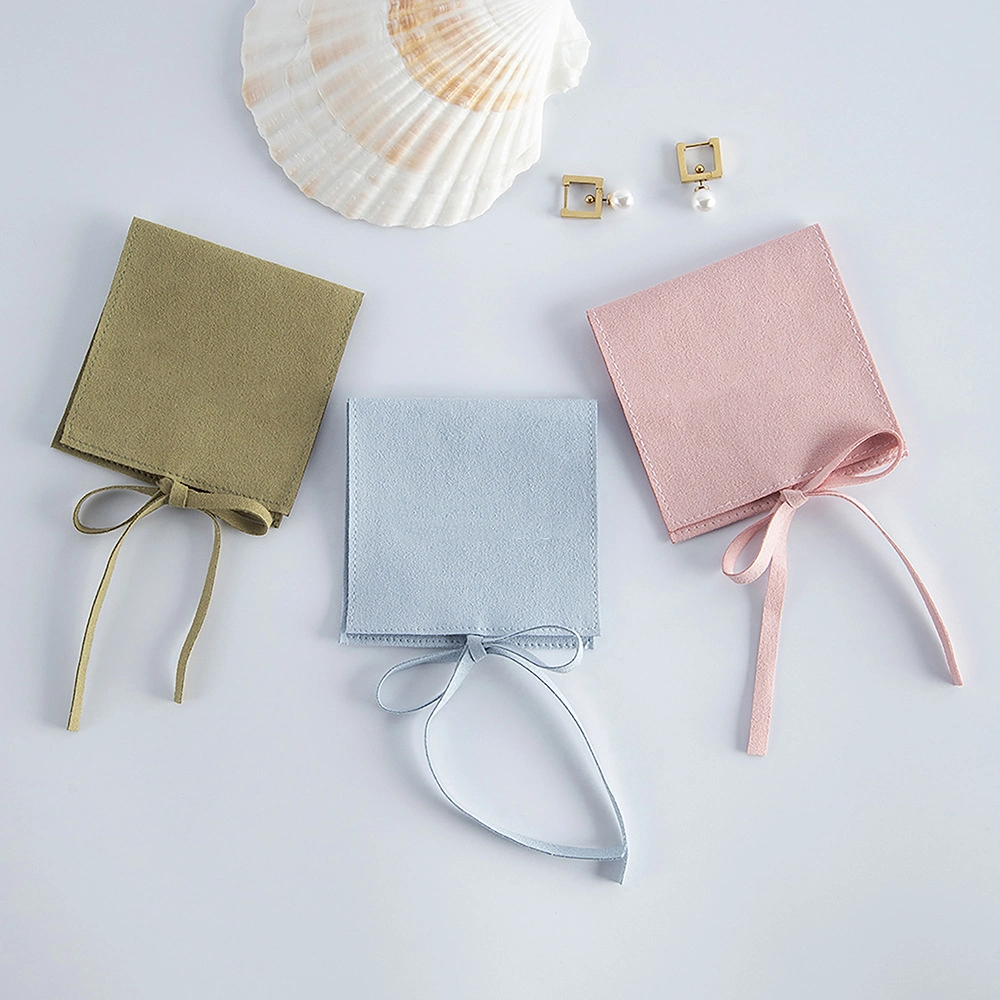 Custom Jewellery Pouch Bag Microfiber Suede Velvet Earring Necklace Snap Button Jewelry Pouch Packaging with Insert Pad