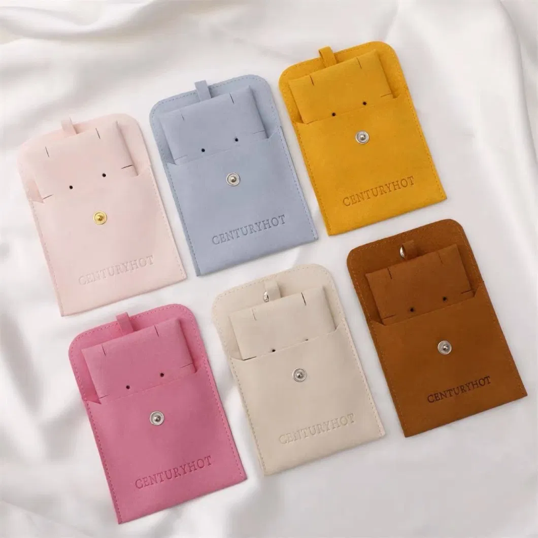 Custom Jewellery Pouch Bag Microfiber Suede Velvet Earring Necklace Snap Button Jewelry Pouch Packaging with Insert Pad