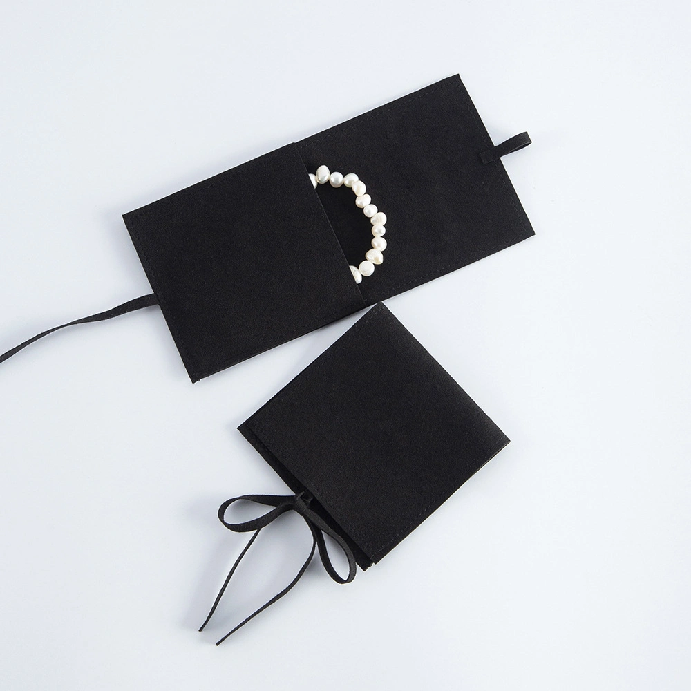 Custom Jewellery Pouch Bag Microfiber Suede Velvet Earring Necklace Snap Button Jewelry Pouch Packaging with Insert Pad