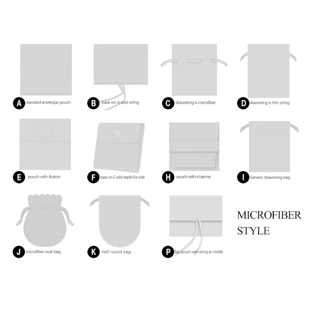 Custom Jewellery Pouch Bag Microfiber Suede Velvet Earring Necklace Snap Button Jewelry Pouch Packaging with Insert Pad