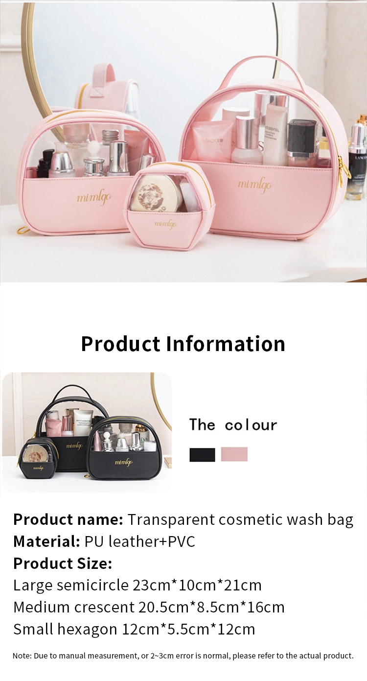 Custom Logo Fashion PVC Plastic Transparent Clear Zipper Travel Wash Toiletry Pouch Makeup Cosmetic Bag
