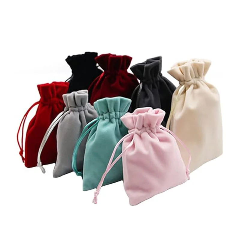 Custom Logo Flannel Velvet Pouch Gift Drawstring Bag Packaging Velvet Jewelry Pouch