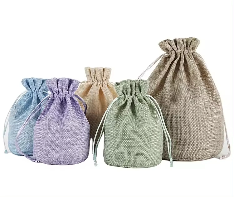 Custom Logo Gift Bag Printed Drawstring Pouch Jute Bags Round Base