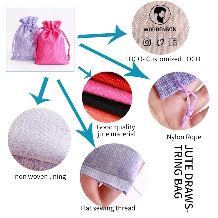 Custom Logo Gift Bag Printed Drawstring Pouch Jute Bags Round Base