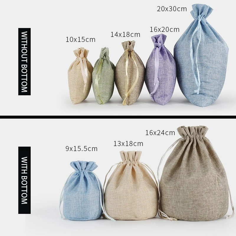 Custom Logo Gift Bag Printed Drawstring Pouch Jute Bags Round Base