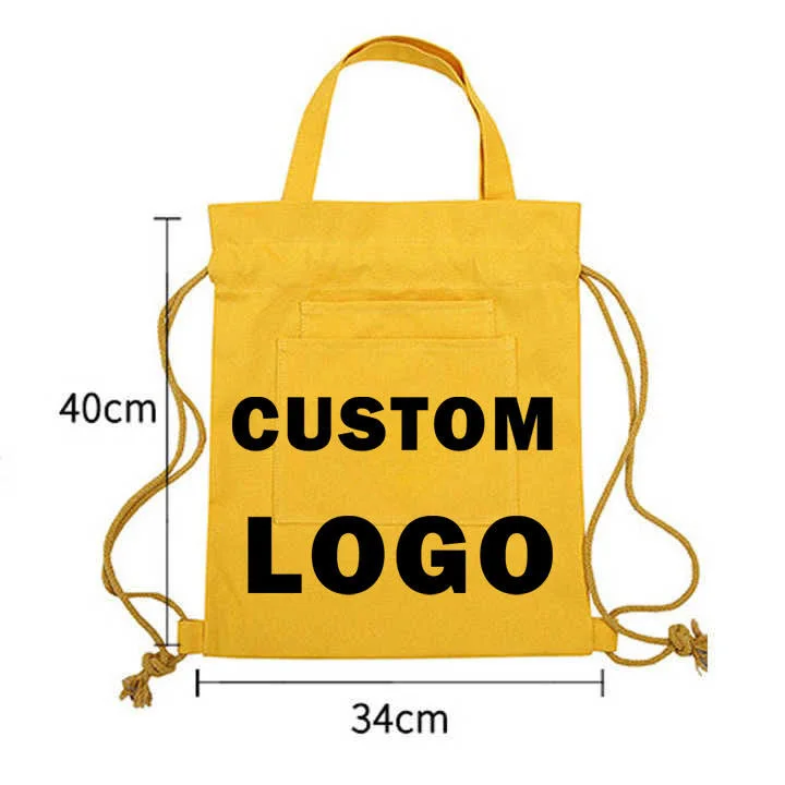 Custom Logo Gift Drawstring Cotton Tote Bag with String Custom Canvas Drawstring Backpack with Logo