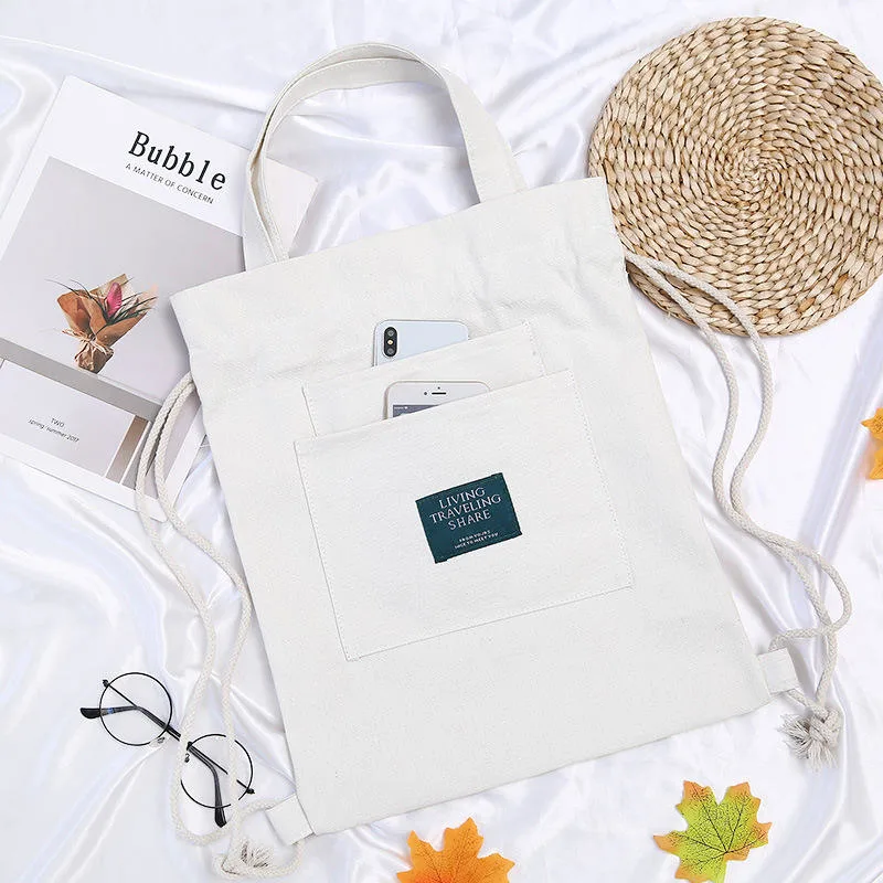 Custom Logo Gift Drawstring Cotton Tote Bag with String Custom Canvas Drawstring Backpack with Logo
