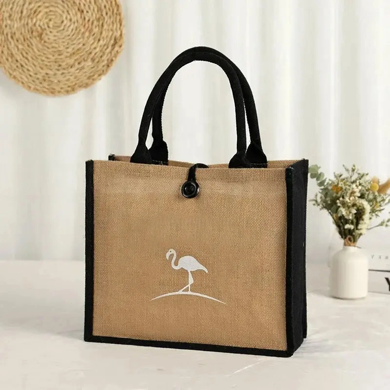 Custom Logo Jute Bag Natural Burlap Recycled Beach Bag Shopping Tote Bags