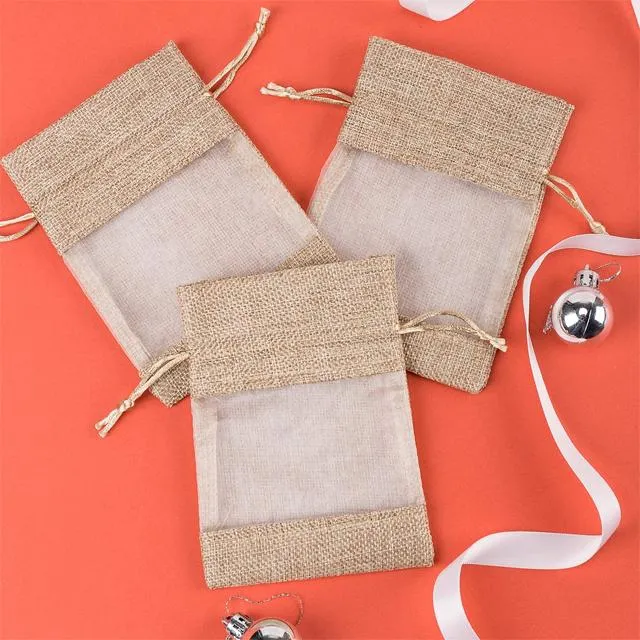 Custom Logo Natural Linen Organza Bag Burlap Gift Pouch Burlap Drawstring Candy Jute Bags