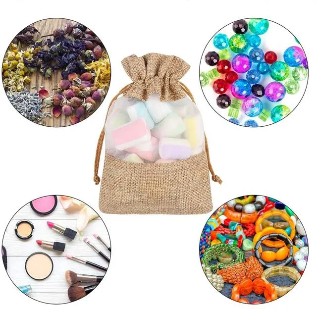 Custom Logo Natural Linen Organza Bag Burlap Gift Pouch Burlap Drawstring Candy Jute Bags