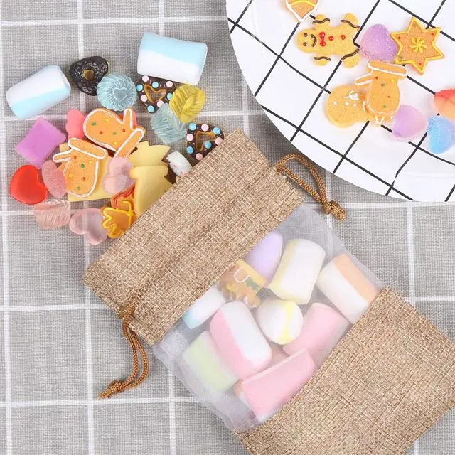 Custom Logo Natural Linen Organza Bag Burlap Gift Pouch Burlap Drawstring Candy Jute Bags