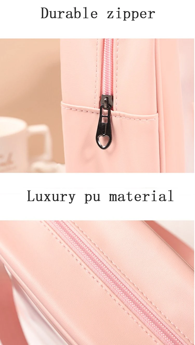 Custom Logo PU PVC Waterproof Trip Pouch Kits Women Luxury Beauty Makeup Bag Travel Clear Cosmetic Bags