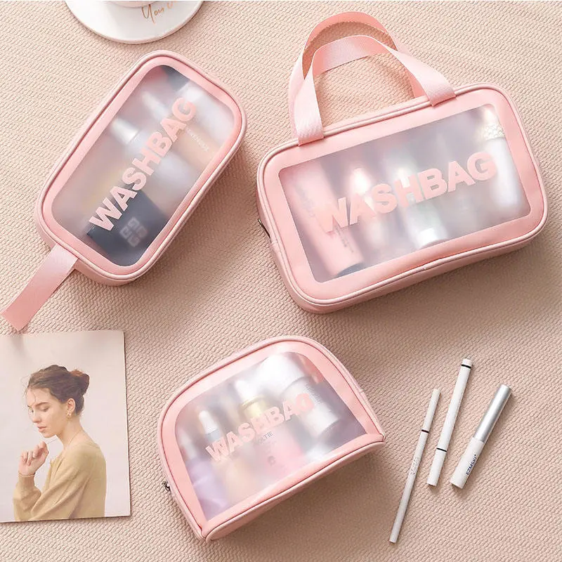 Custom Logo PU PVC Waterproof Trip Pouch Kits Women Luxury Beauty Makeup Bag Travel Clear Cosmetic Bags