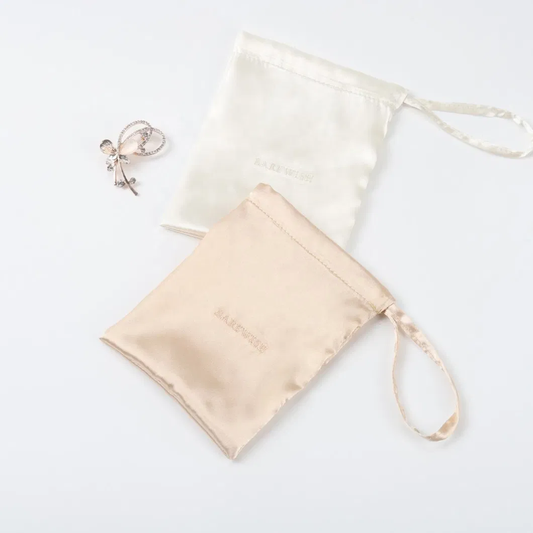 Custom Logo Personalized Single String Silk Satin Jewelry Bag Luxury Drawstring Gift Silk Cosmetic Packaging Bag