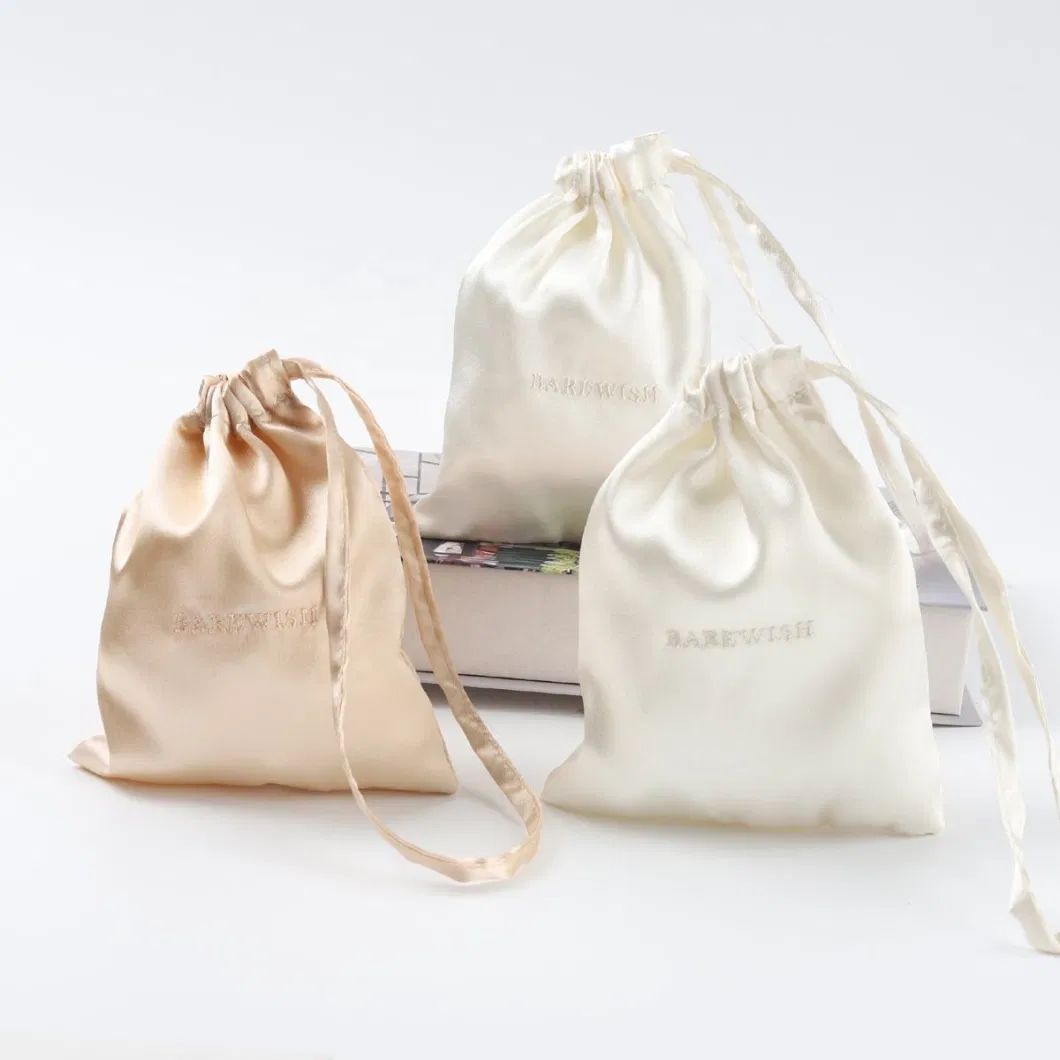 Custom Logo Personalized Single String Silk Satin Jewelry Bag Luxury Drawstring Gift Silk Cosmetic Packaging Bag