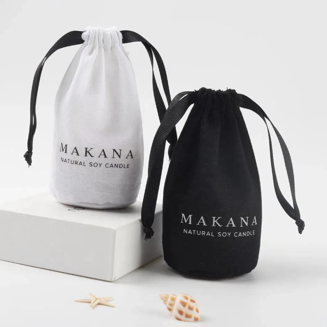 Custom Logo Printed Cotton Linen Candle Pouch Eco Friendly Gift Drawstring Bag