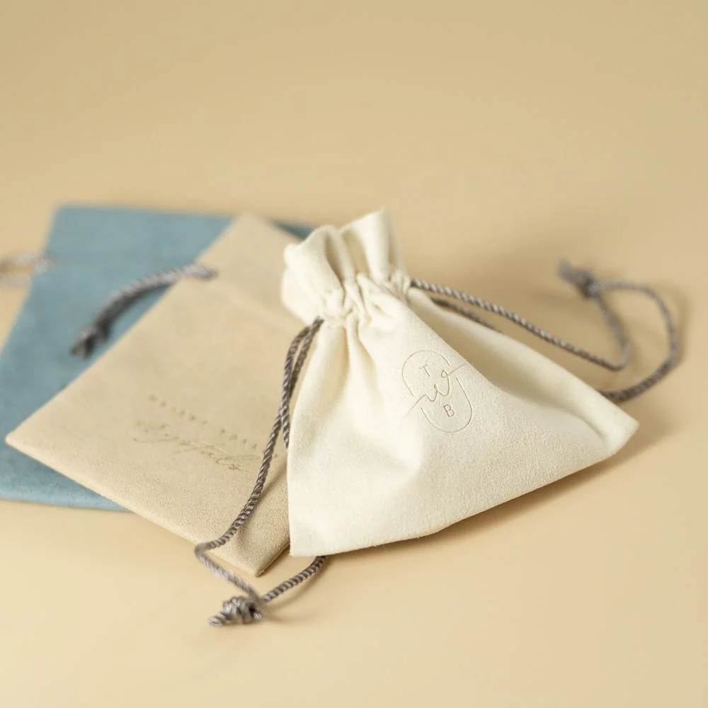 Custom Logo Printed Eco Friendly Velvet Microfiber Suede Small Drawstring Jewelry Pouch with Logo