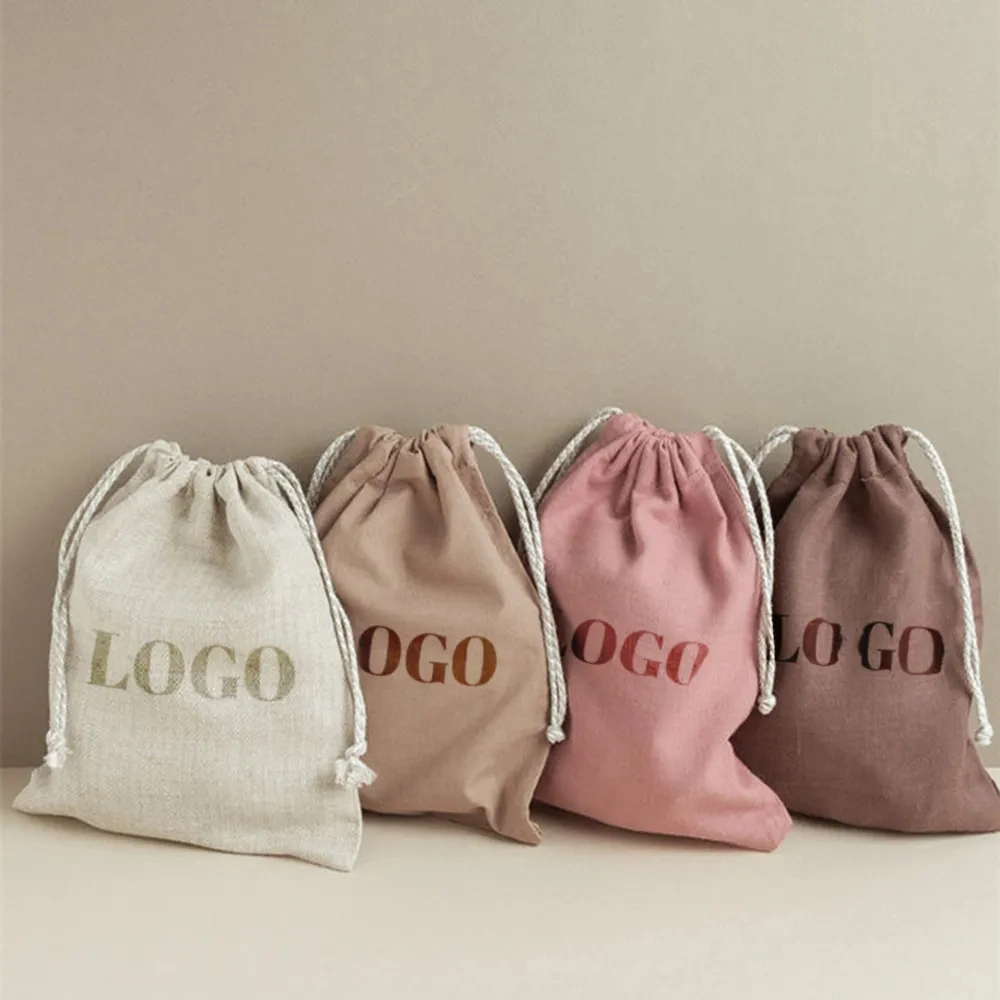 Custom Logo Printed Linen Cotton Canvas Bag Drawstring Bag