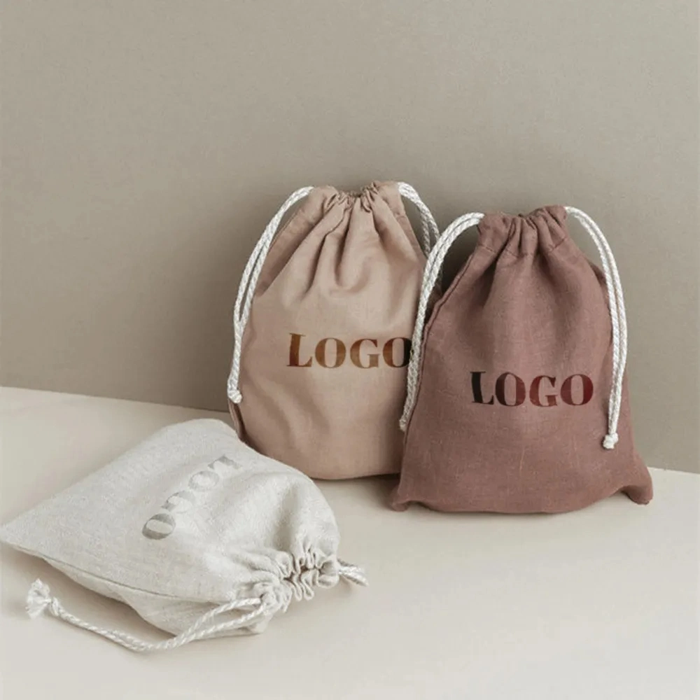 Custom Logo Printed Linen Cotton Canvas Bag Drawstring Bag