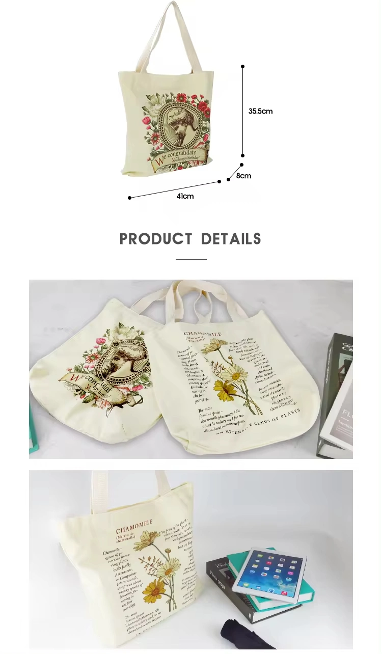 Custom Logo Retro Beige Shopping Tote Handbag Large Women&prime;s Canvas Bag