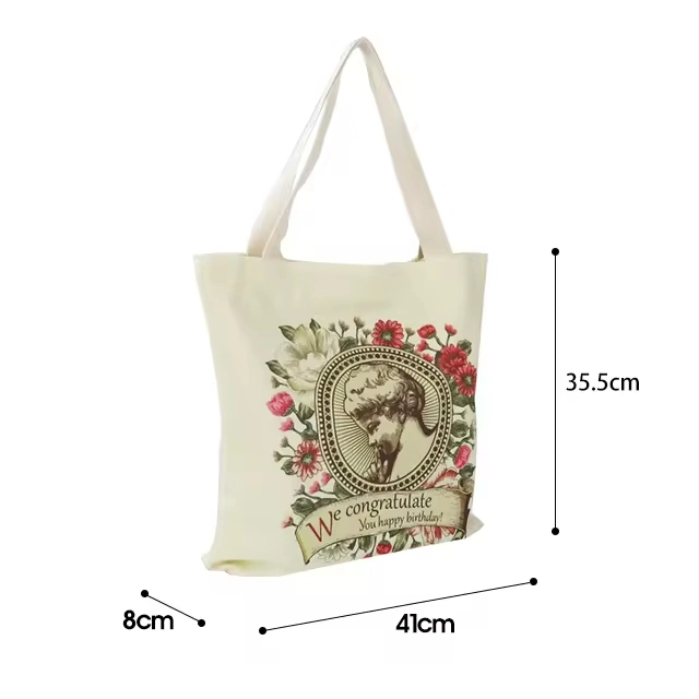 Custom Logo Retro Beige Shopping Tote Handbag Large Women&prime;s Canvas Bag