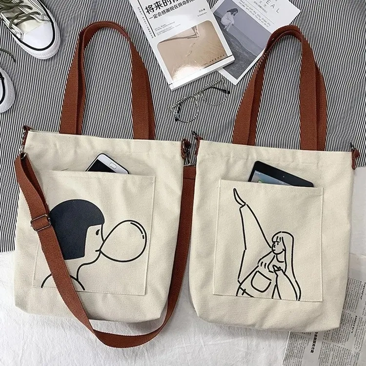 Custom Logo Size Printed Eco Friendly Recycled Plain Bulk Large Cotton Canvas Grocery Shopping Strap Tote Bag