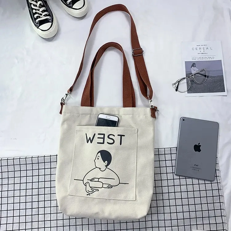 Custom Logo Size Printed Eco Friendly Recycled Plain Bulk Large Cotton Canvas Grocery Shopping Strap Tote Bag