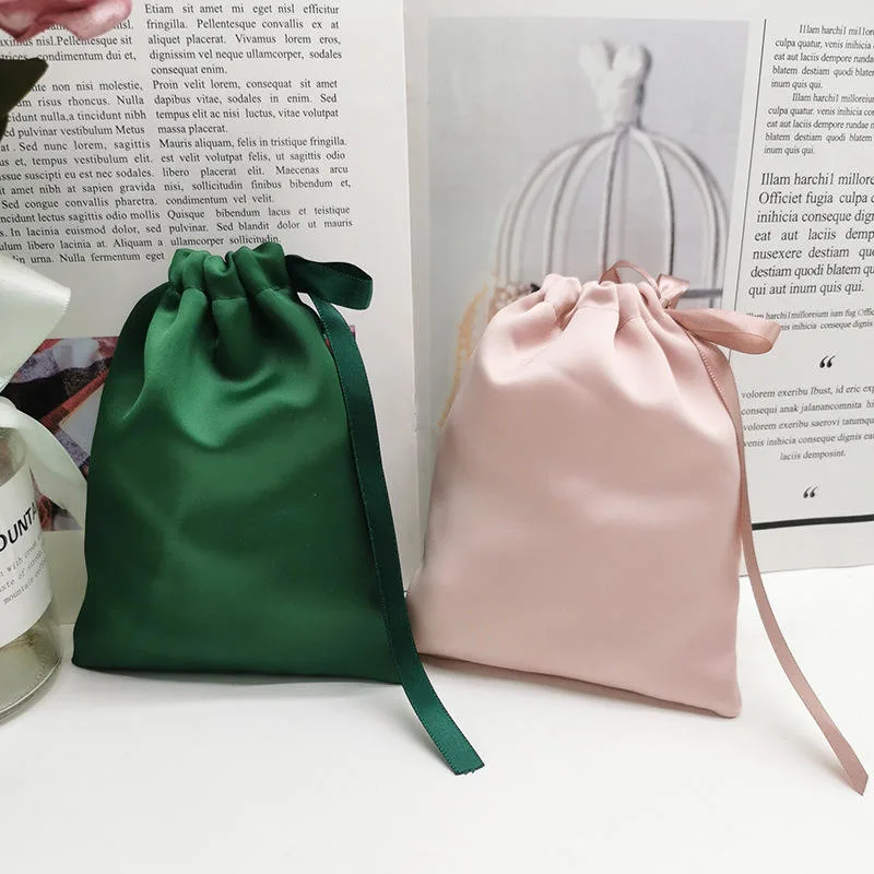 Custom Logo Soft Satin Silk Jewelry Gift Storage Package Pouch Drawstring Bag