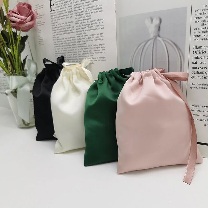 Custom Logo Soft Satin Silk Jewelry Gift Storage Package Pouch Drawstring Bag