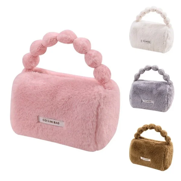 Custom Logo Travel Makeup Bag Cosmetic Storage Bag Furry Hand Bags - Image 2