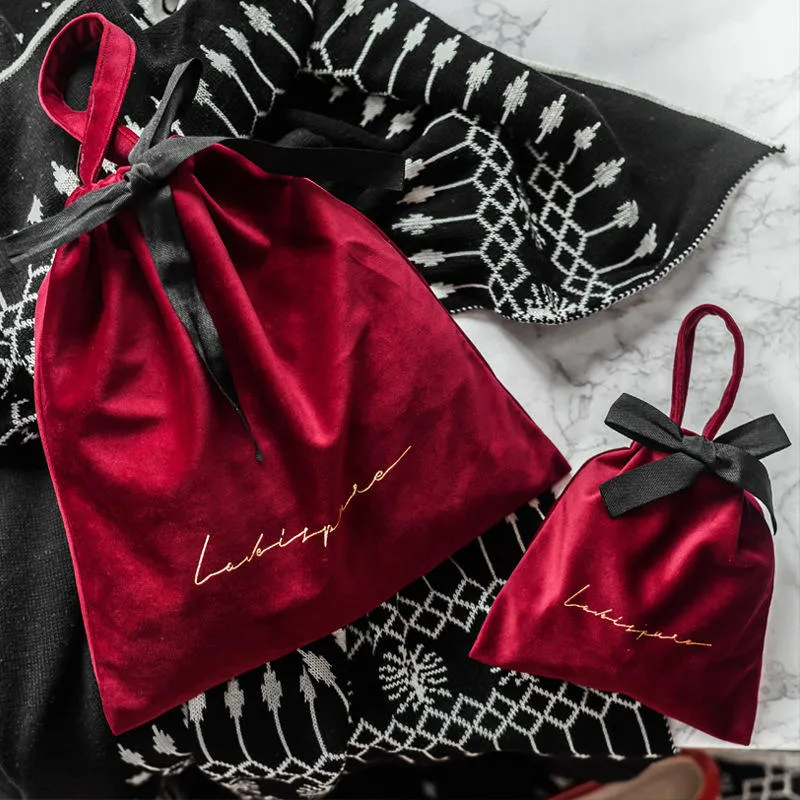 Custom Logo Velvet Jewelry Pouch Drawstring Dust Pouch Gift Cosmetic Packaging Velvet Dust Bag